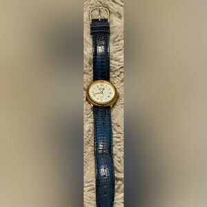 VINTAGE  Guess by Georges Marciano Gold Watch with Textured Blue ALLIGATOR STRAP